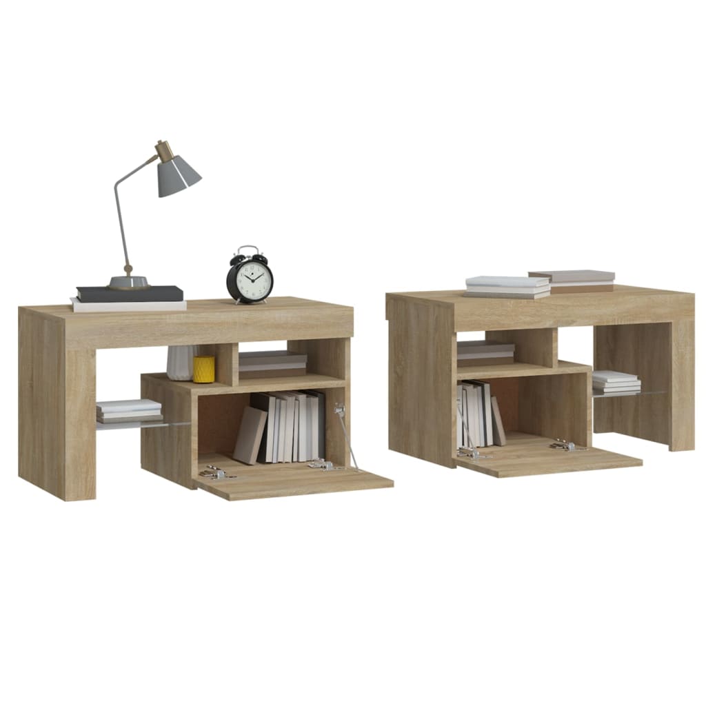 Tables de chevet 2 pcs lumières LED Chêne sonoma 70x36,5x40 cm - XIOS