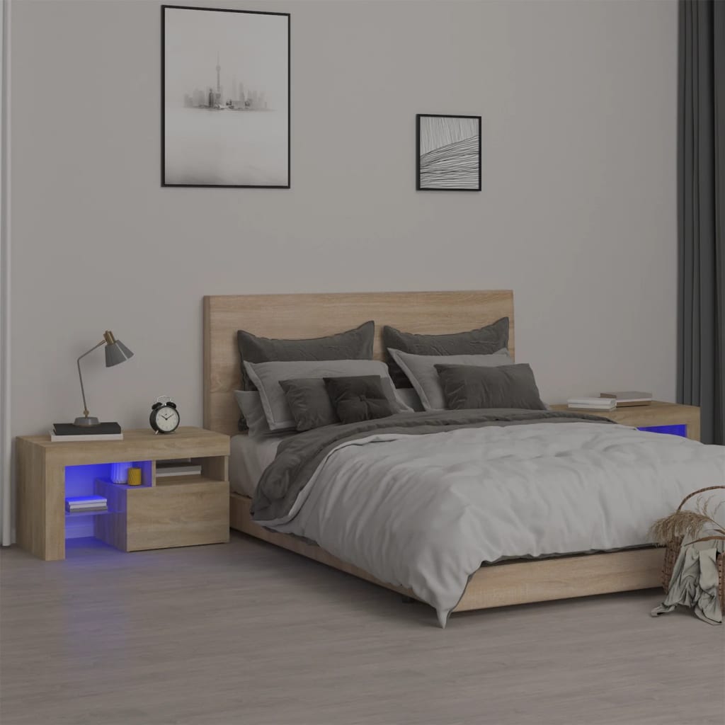 Tables de chevet 2 pcs lumières LED Chêne sonoma 70x36,5x40 cm - XIOS