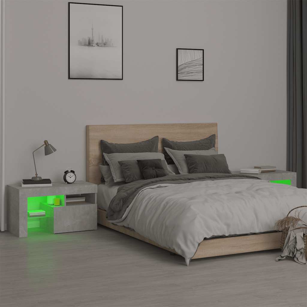 Tables de chevet 2 pcs et lumières LED Gris béton 70x36,5x40 cm - XIOS