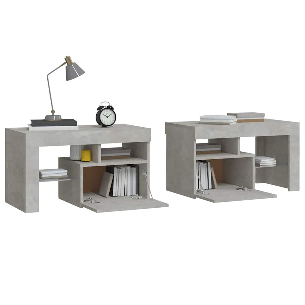 Tables de chevet 2 pcs et lumières LED Gris béton 70x36,5x40 cm - XIOS