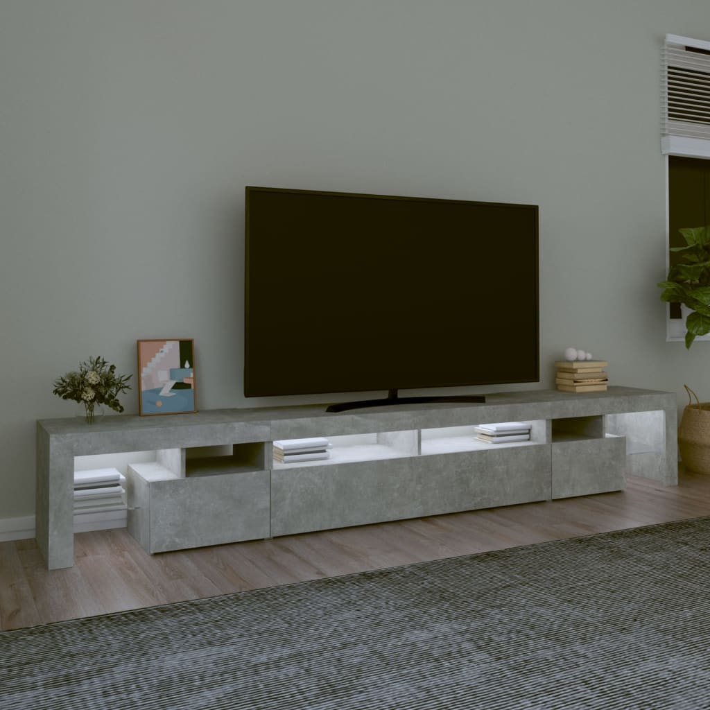 Meuble TV avec lumières LED Gris béton 260x36,5x40 cm - XIOS
