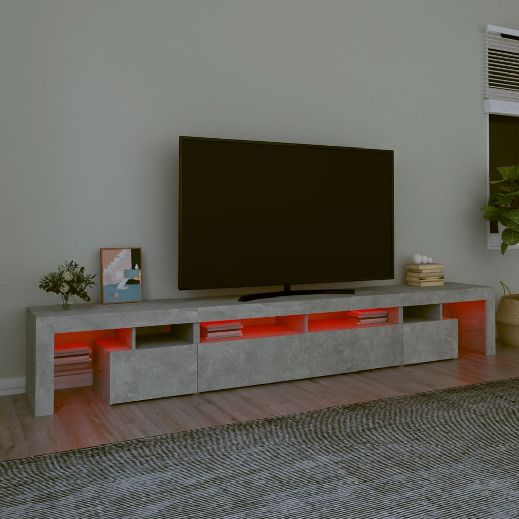 Meuble TV avec lumières LED Gris béton 260x36,5x40 cm - XIOS