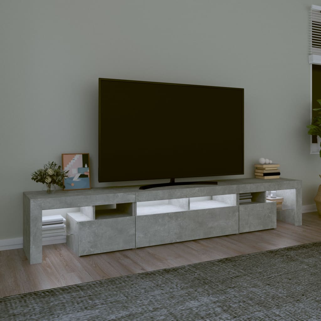 Meuble TV avec lumières LED Gris béton 230x36,5x40 cm - XIOS
