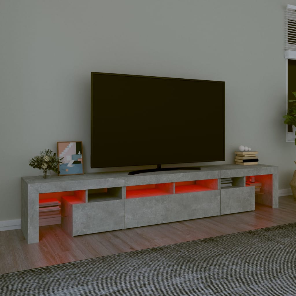 Meuble TV avec lumières LED Gris béton 230x36,5x40 cm - XIOS