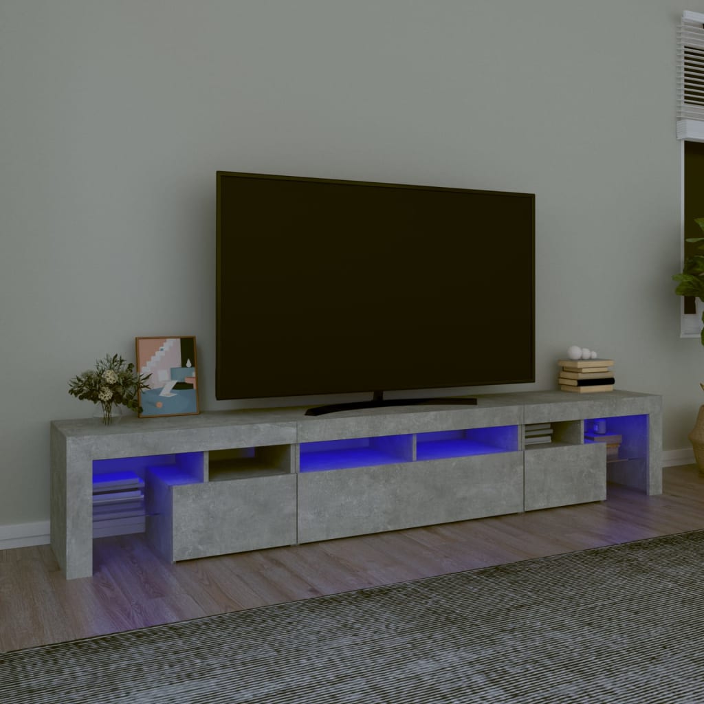 Meuble TV avec lumières LED Gris béton 230x36,5x40 cm - XIOS