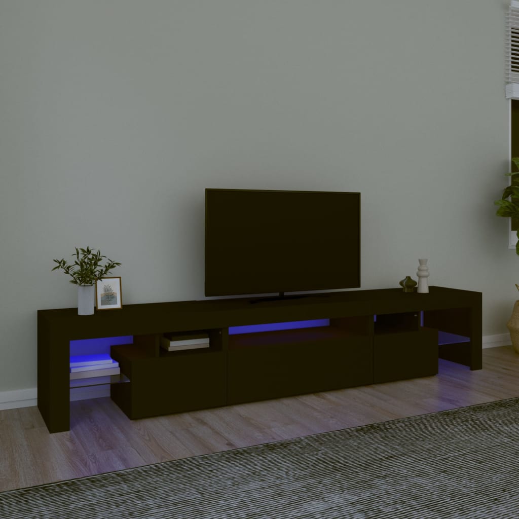 Meuble TV avec lumières LED Noir 215x36,5x40 cm - XIOS