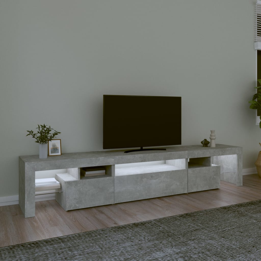 Meuble TV avec lumières LED Gris béton 215x36,5x40 cm - XIOS