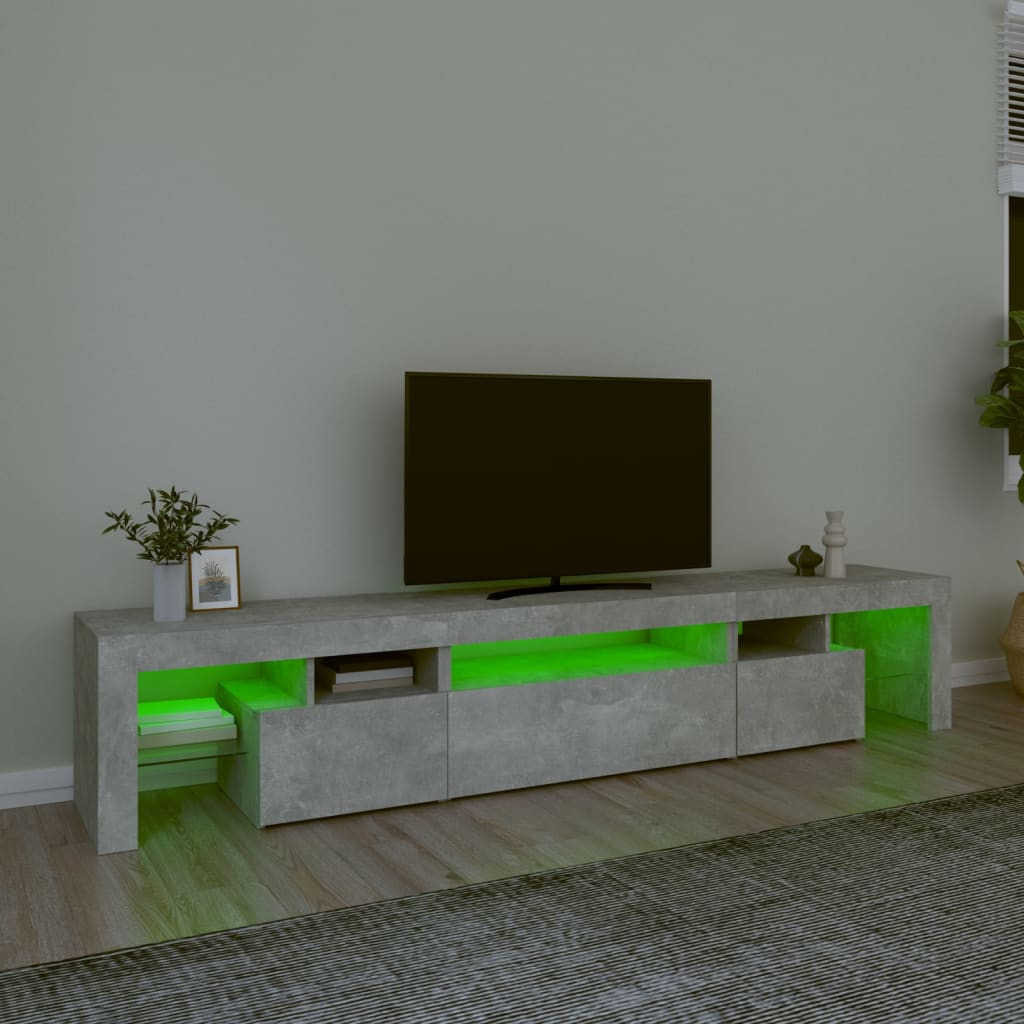 Meuble TV avec lumières LED Gris béton 215x36,5x40 cm - XIOS