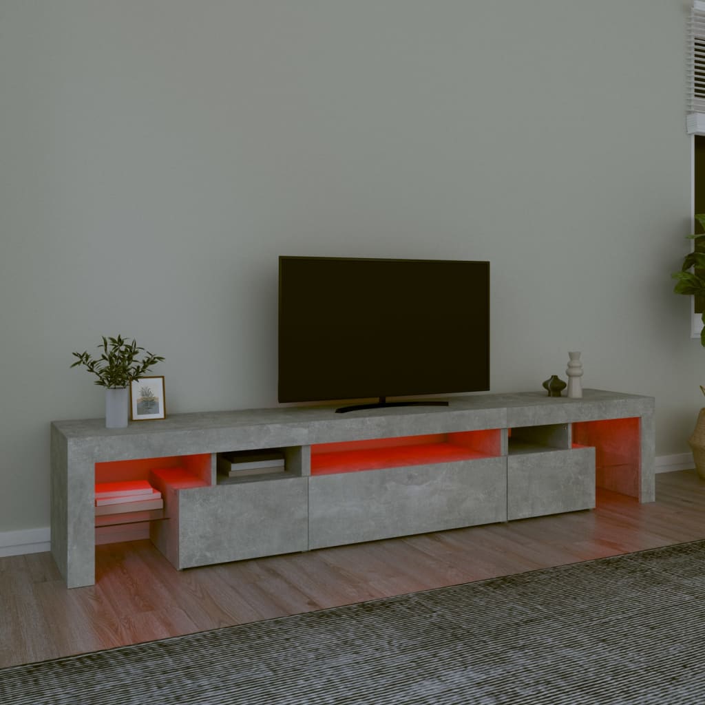 Meuble TV avec lumières LED Gris béton 215x36,5x40 cm - XIOS