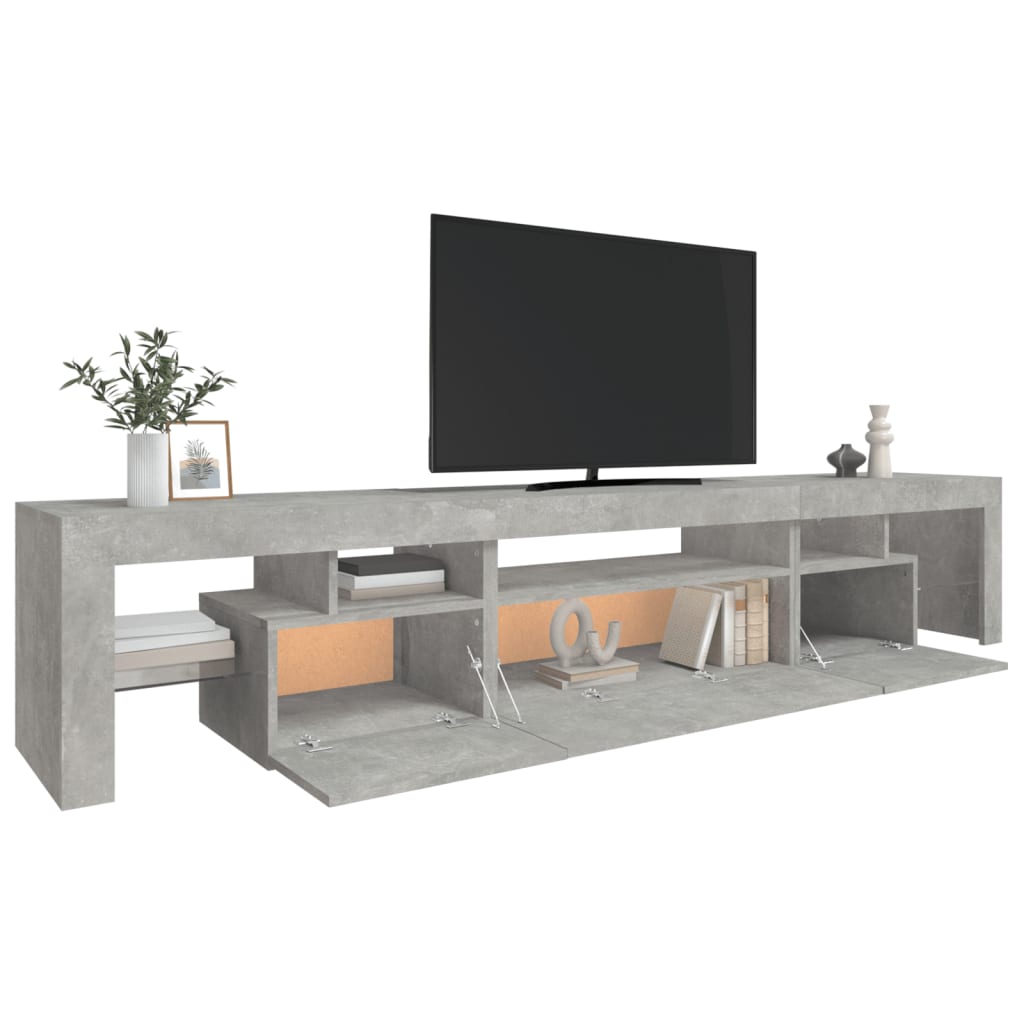 Meuble TV avec lumières LED Gris béton 215x36,5x40 cm - XIOS