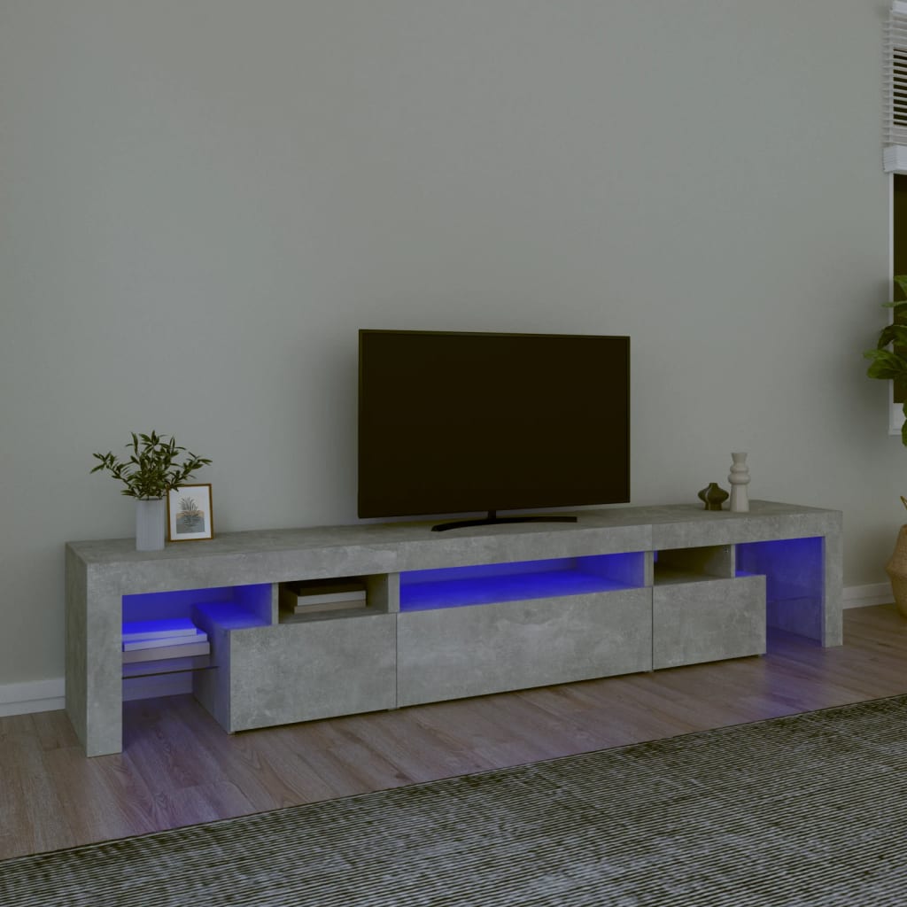 Meuble TV avec lumières LED Gris béton 215x36,5x40 cm - XIOS