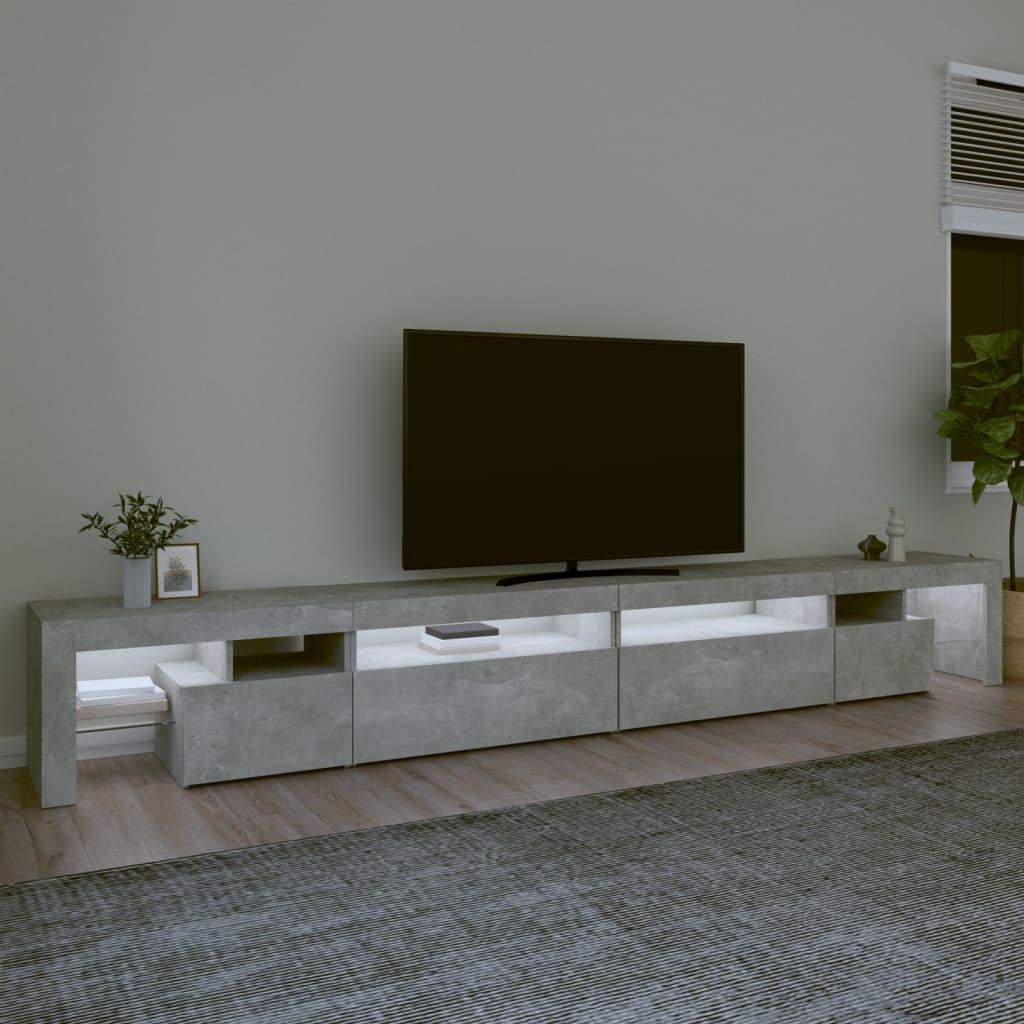 Meuble TV avec lumières LED Gris béton 290x36,5x40 cm - XIOS