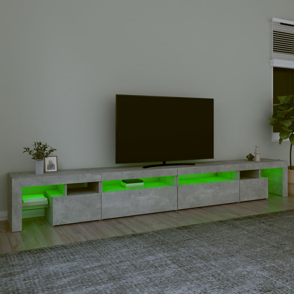 Meuble TV avec lumières LED Gris béton 290x36,5x40 cm - XIOS