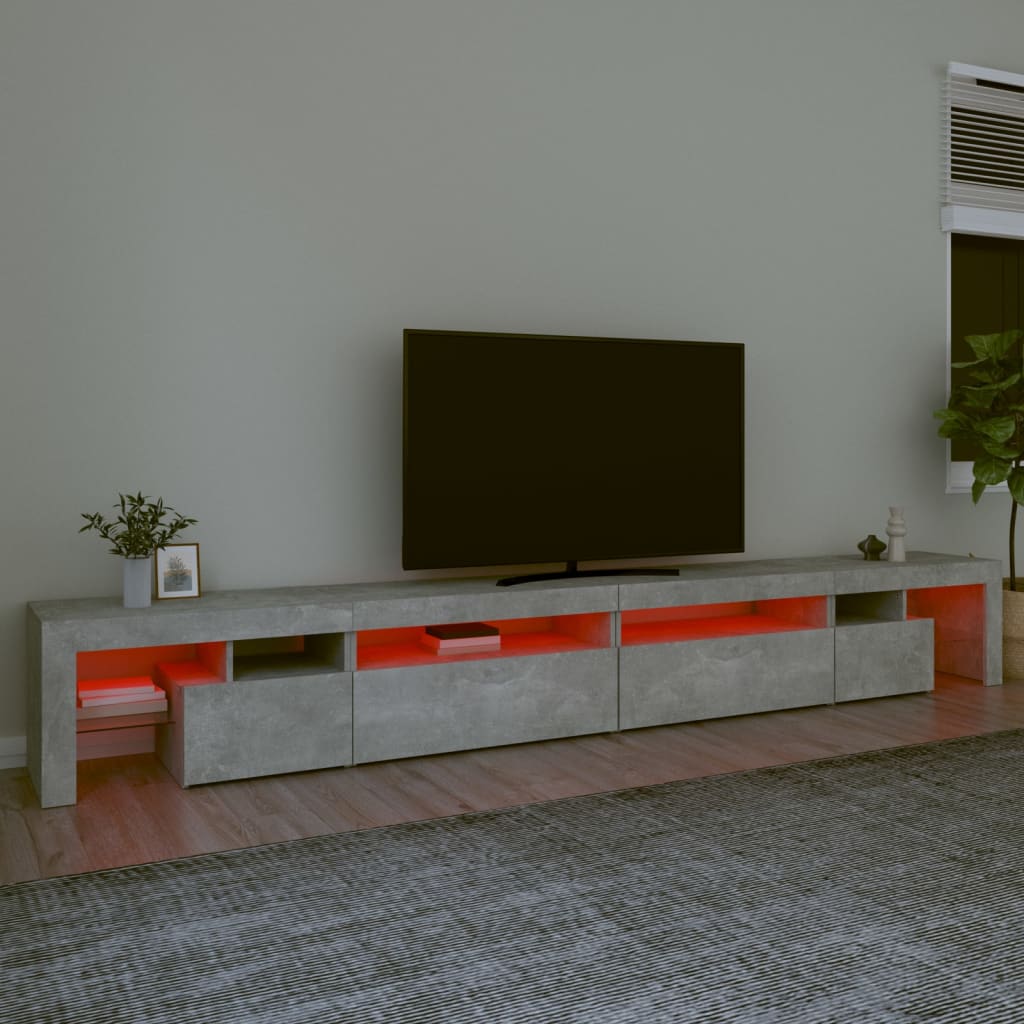 Meuble TV avec lumières LED Gris béton 290x36,5x40 cm - XIOS
