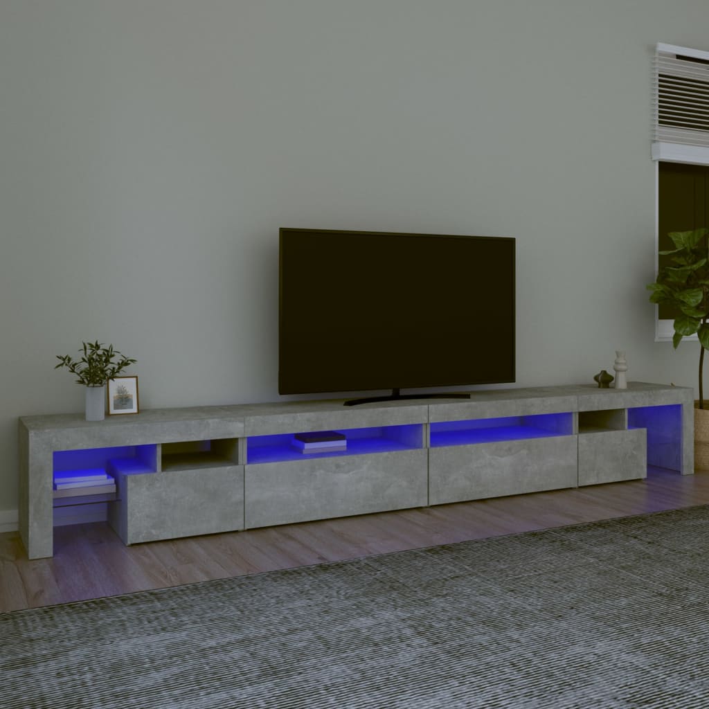 Meuble TV avec lumières LED Gris béton 290x36,5x40 cm - XIOS