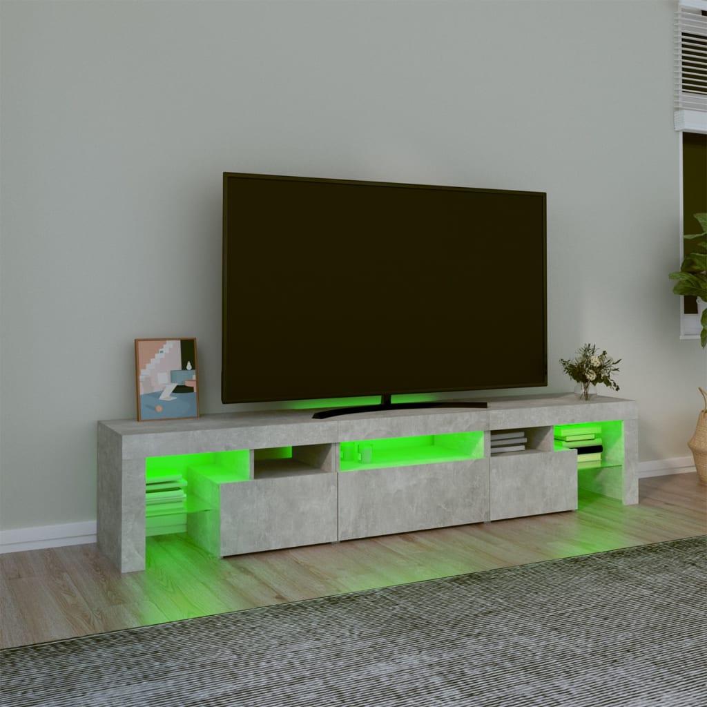 Meuble TV avec lumières LED Gris béton 200x36,5x40 cm - XIOS
