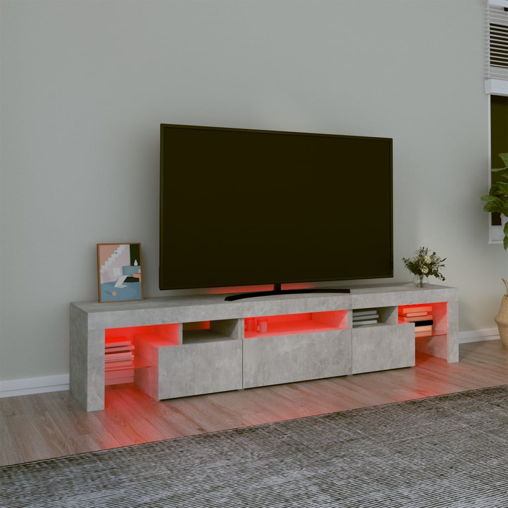 Meuble TV avec lumières LED Gris béton 200x36,5x40 cm - XIOS