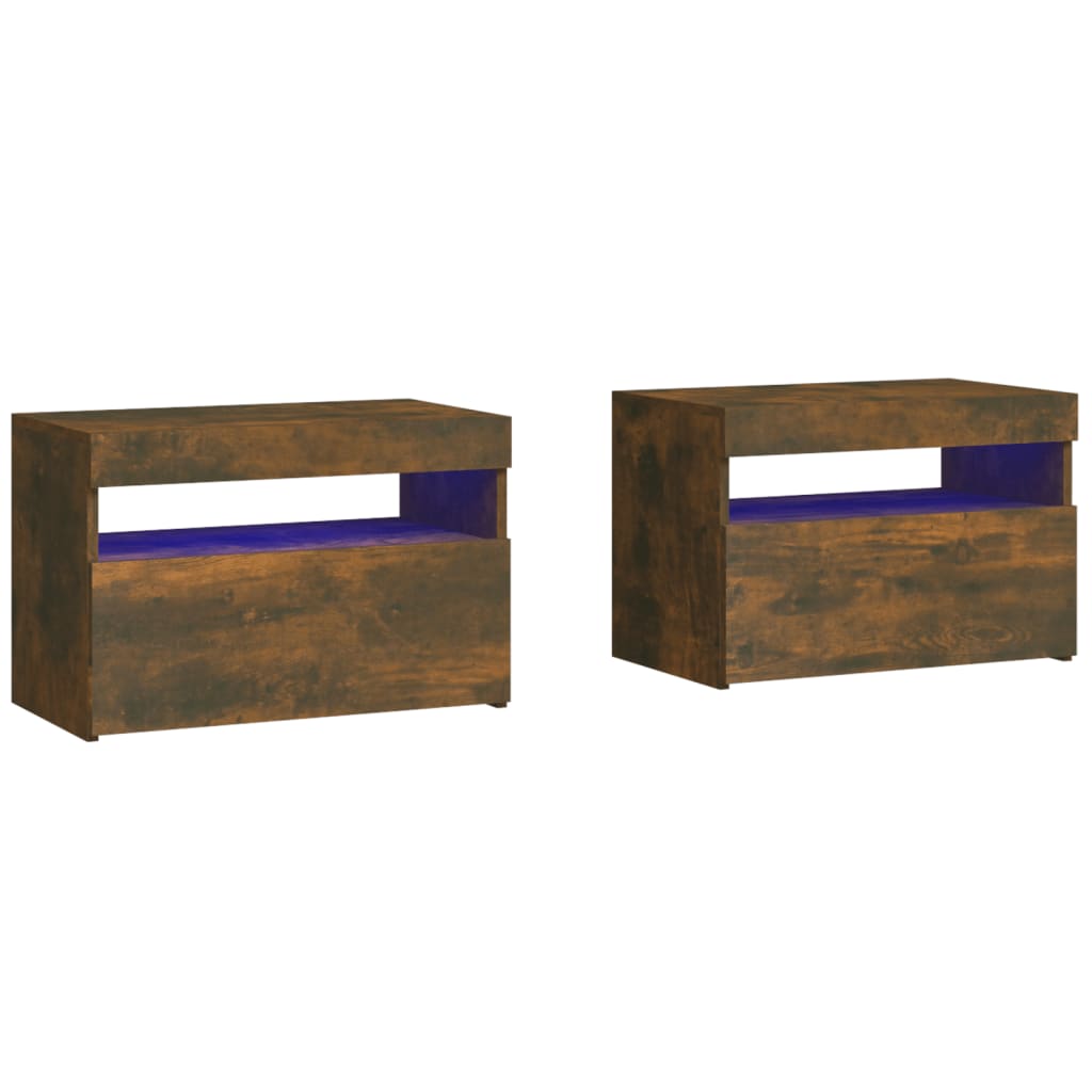 Tables de chevet 2 pcs et lumières LED Chêne fumé 60x35x40 cm - XIOS