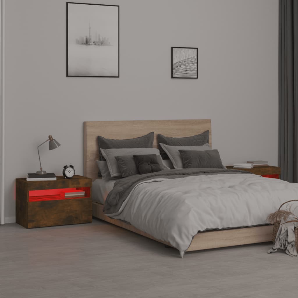 Tables de chevet 2 pcs et lumières LED Chêne fumé 60x35x40 cm - XIOS