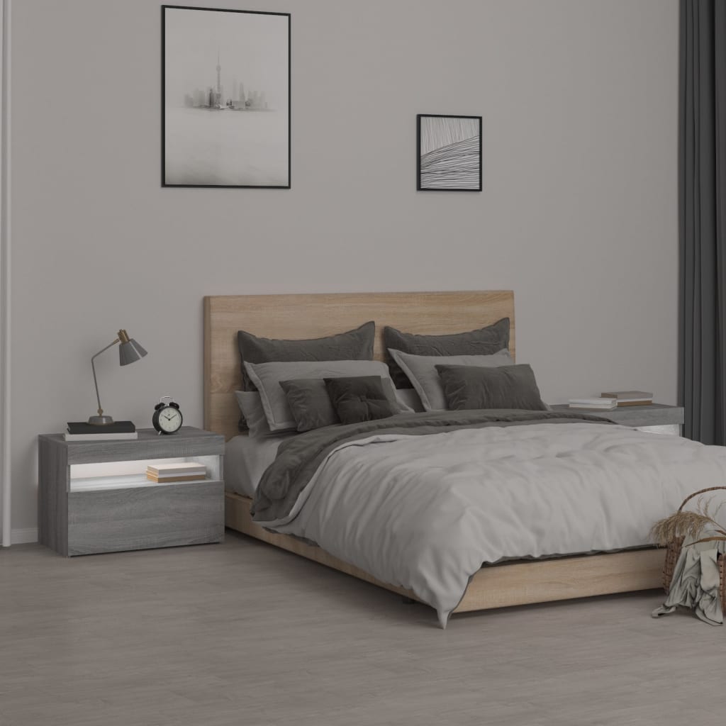 Tables de chevet 2 pcs et lumières LED Sonoma gris 60x35x40 cm - XIOS