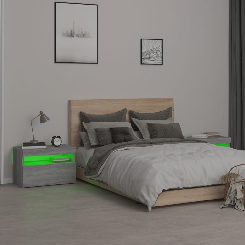 Tables de chevet 2 pcs et lumières LED Sonoma gris 60x35x40 cm - XIOS