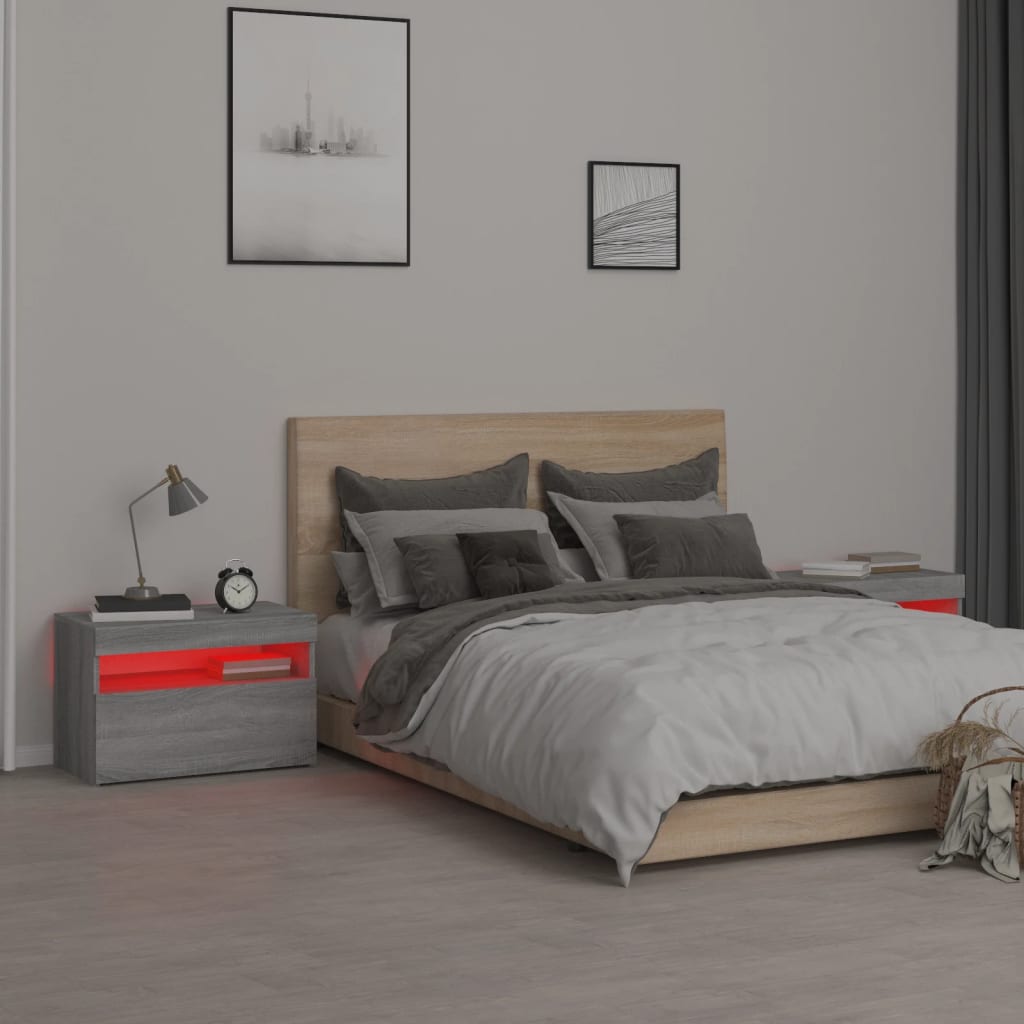 Tables de chevet 2 pcs et lumières LED Sonoma gris 60x35x40 cm - XIOS
