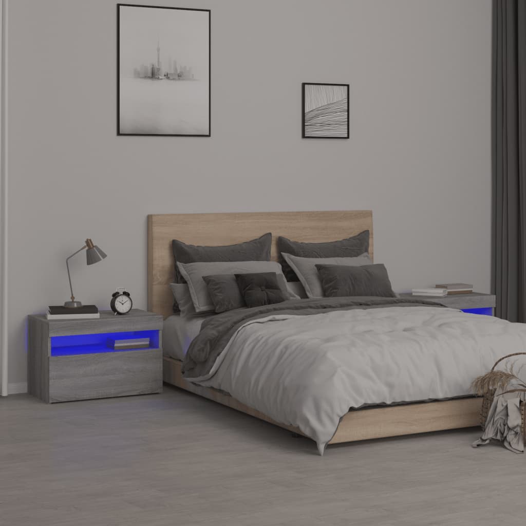 Tables de chevet 2 pcs et lumières LED Sonoma gris 60x35x40 cm - XIOS