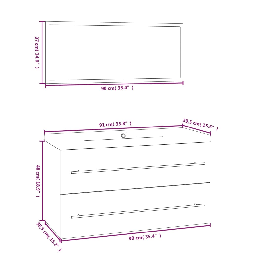 Ensemble de meubles de salle de bain 3 pcs Chêne sonoma