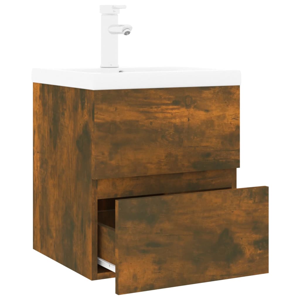 Meuble lavabo avec bassin intégré Chêne fumé Bois d'ingénierie - XIOS