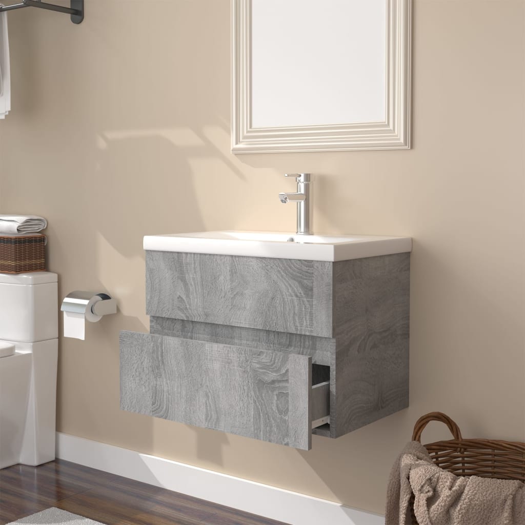 Meuble lavabo avec bassin intégré Sonoma gris Bois d'ingénierie - XIOS