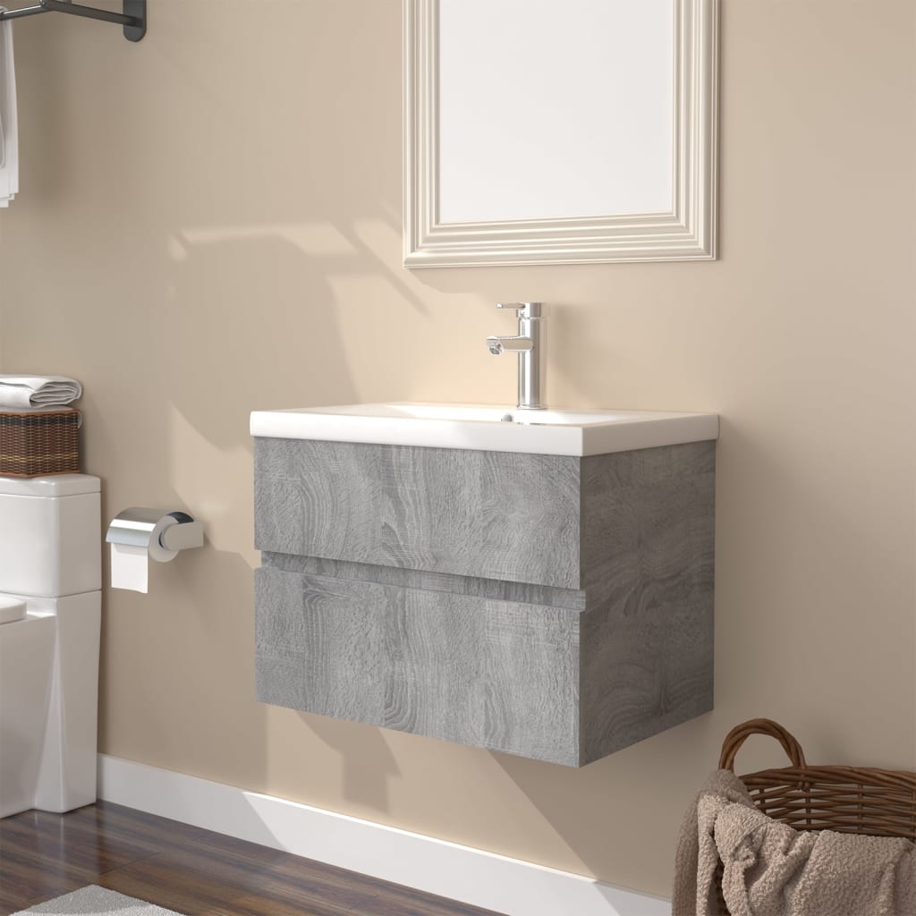 Meuble lavabo avec bassin intégré Sonoma gris Bois d'ingénierie - XIOS