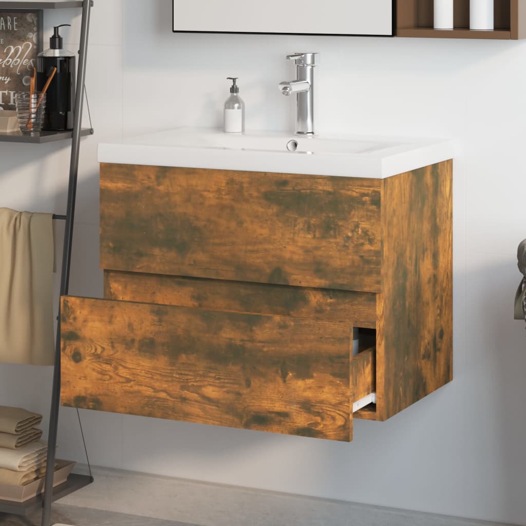Meuble lavabo avec bassin intégré Chêne fumé Bois d'ingénierie - XIOS