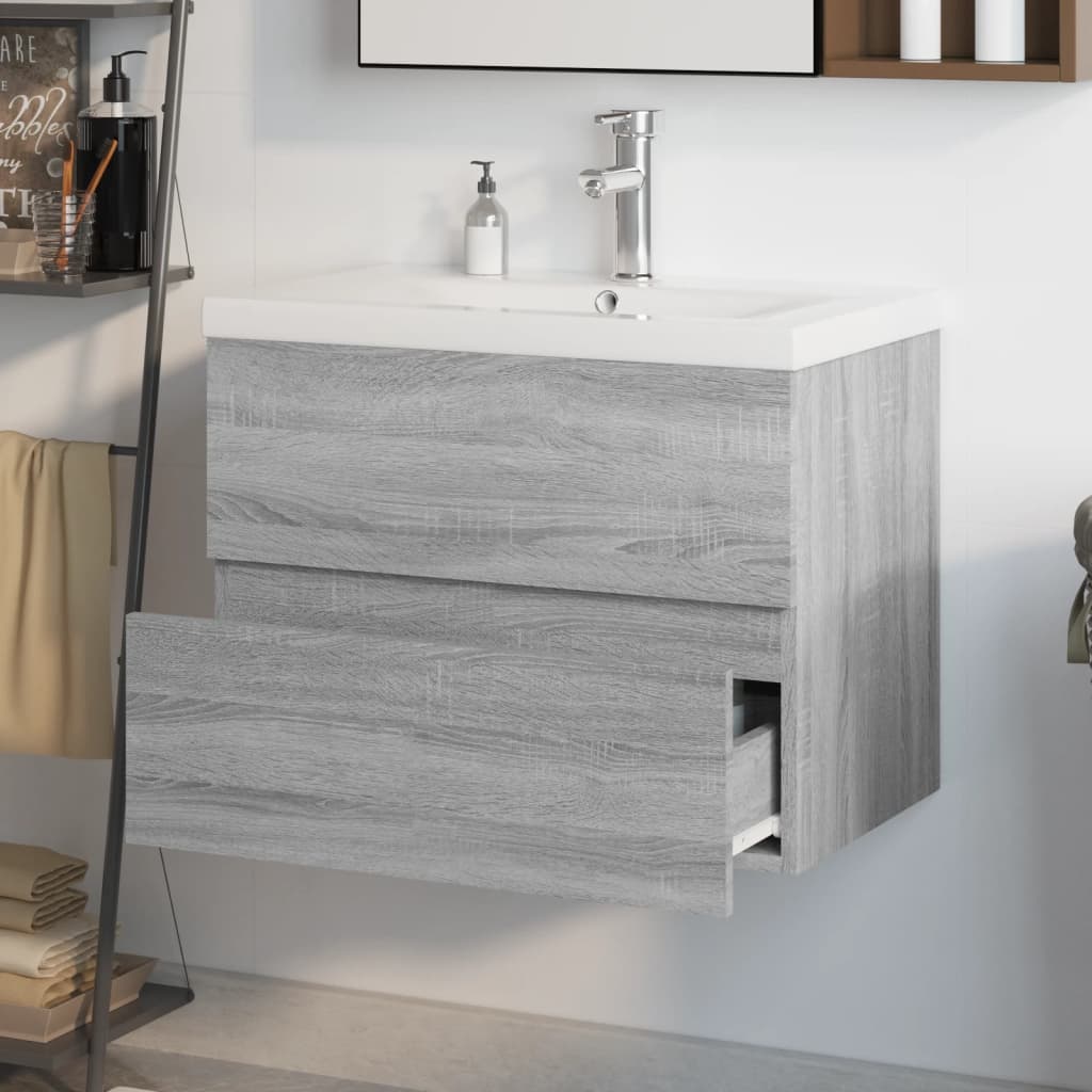 Meuble lavabo avec bassin intégré Sonoma gris Bois d'ingénierie - XIOS