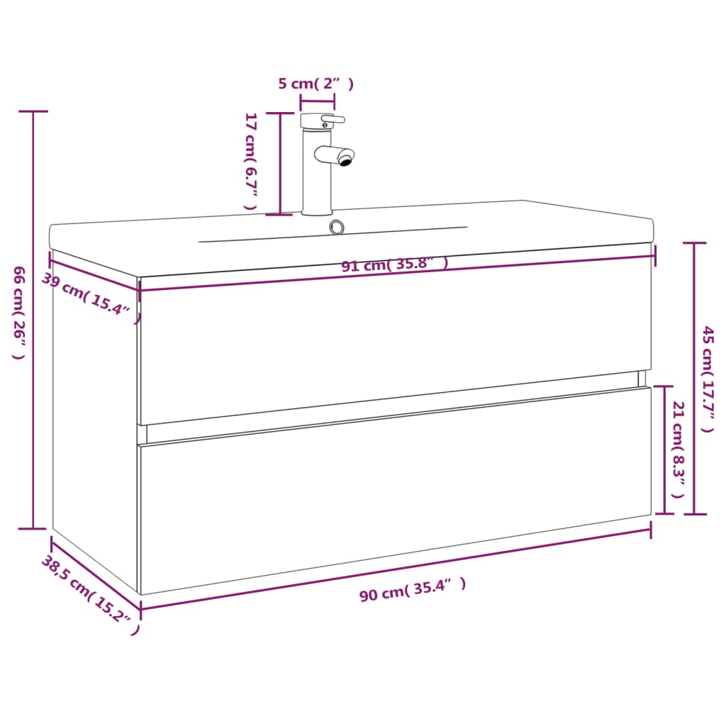 Meuble lavabo avec bassin intégré Chêne fumé Bois d'ingénierie - XIOS