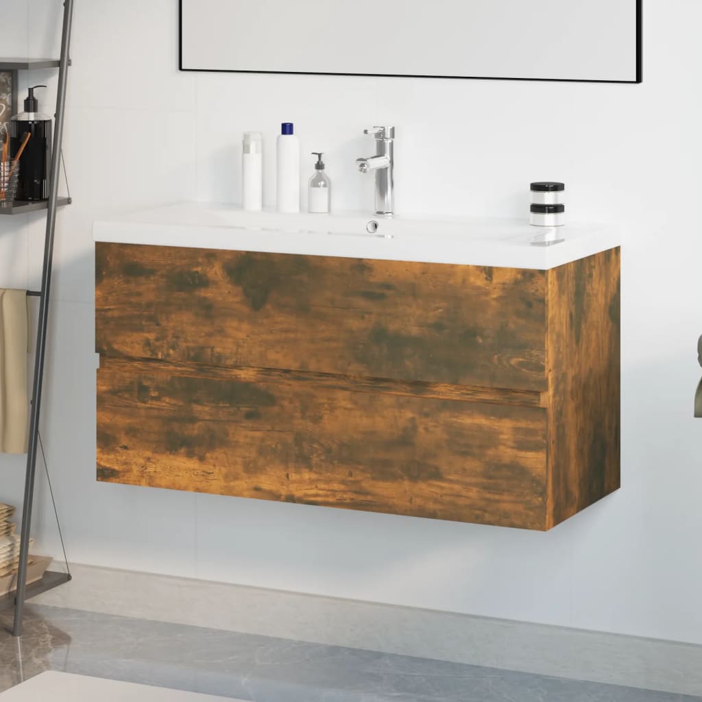 Meuble lavabo avec bassin intégré Chêne fumé Bois d'ingénierie - XIOS