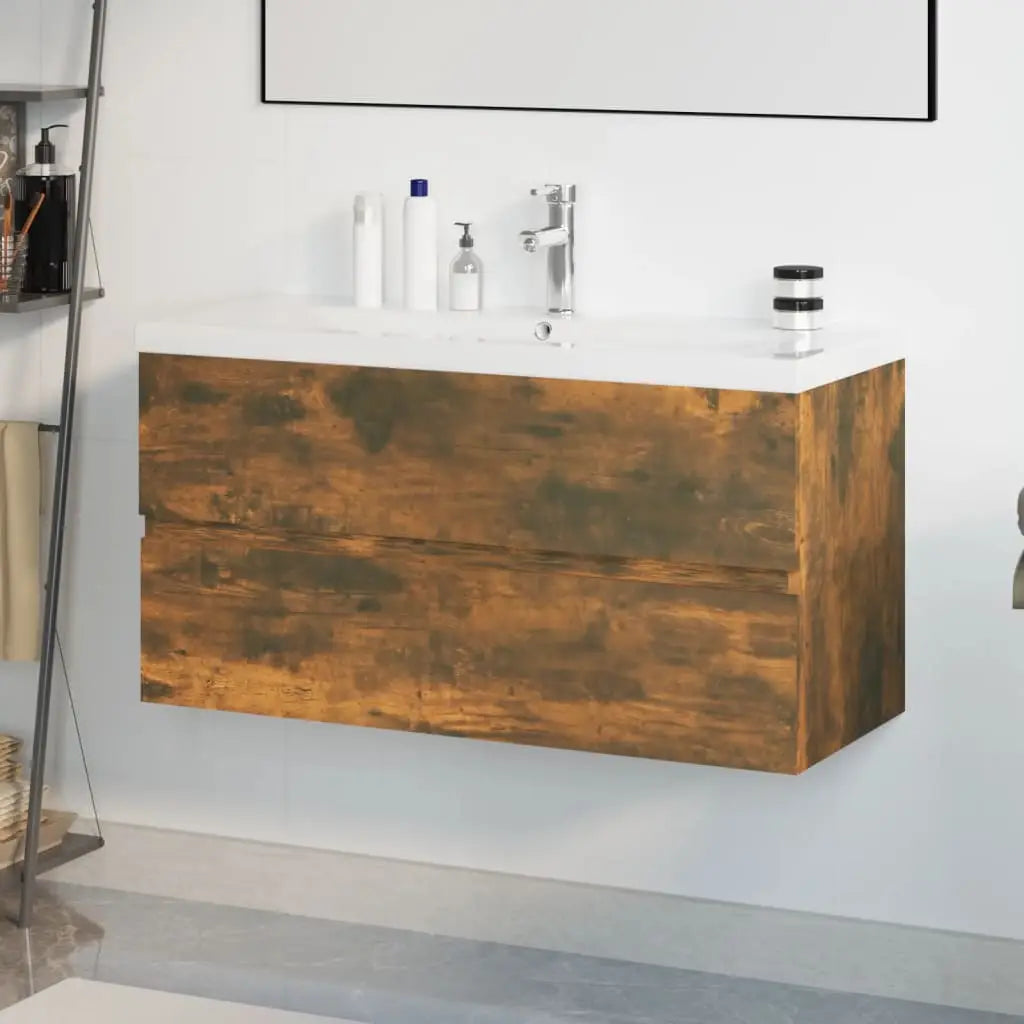 Meuble lavabo avec bassin intégré Chêne fumé Bois d’ingénierie - XIOS