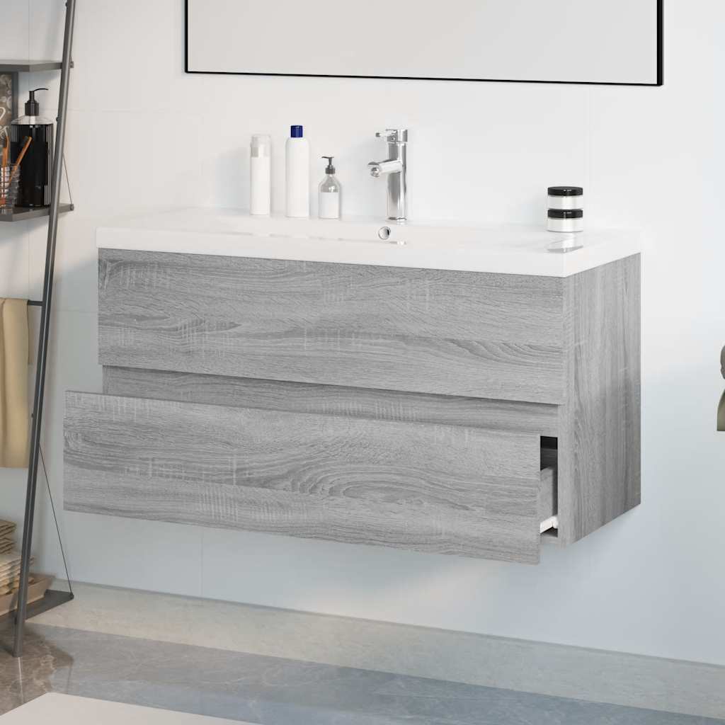 Meuble lavabo avec bassin intégré Sonoma gris Bois d'ingénierie - XIOS