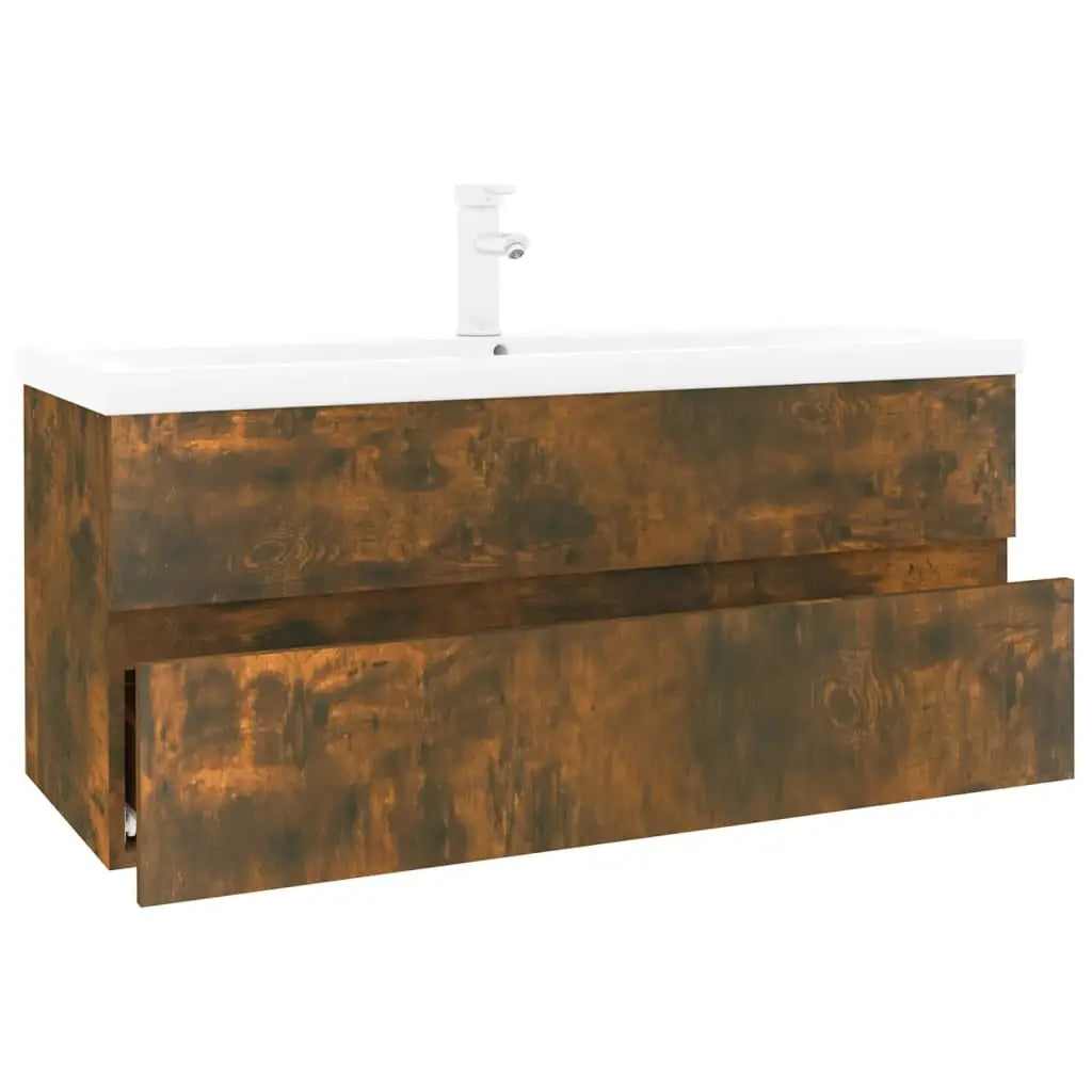Meuble lavabo avec bassin intégré Chêne fumé Bois d’ingénierie - XIOS