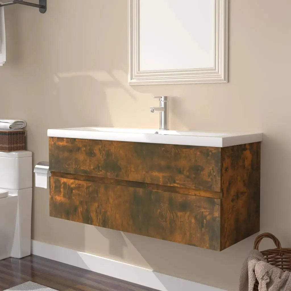 Meuble lavabo avec bassin intégré Chêne fumé Bois d’ingénierie - XIOS