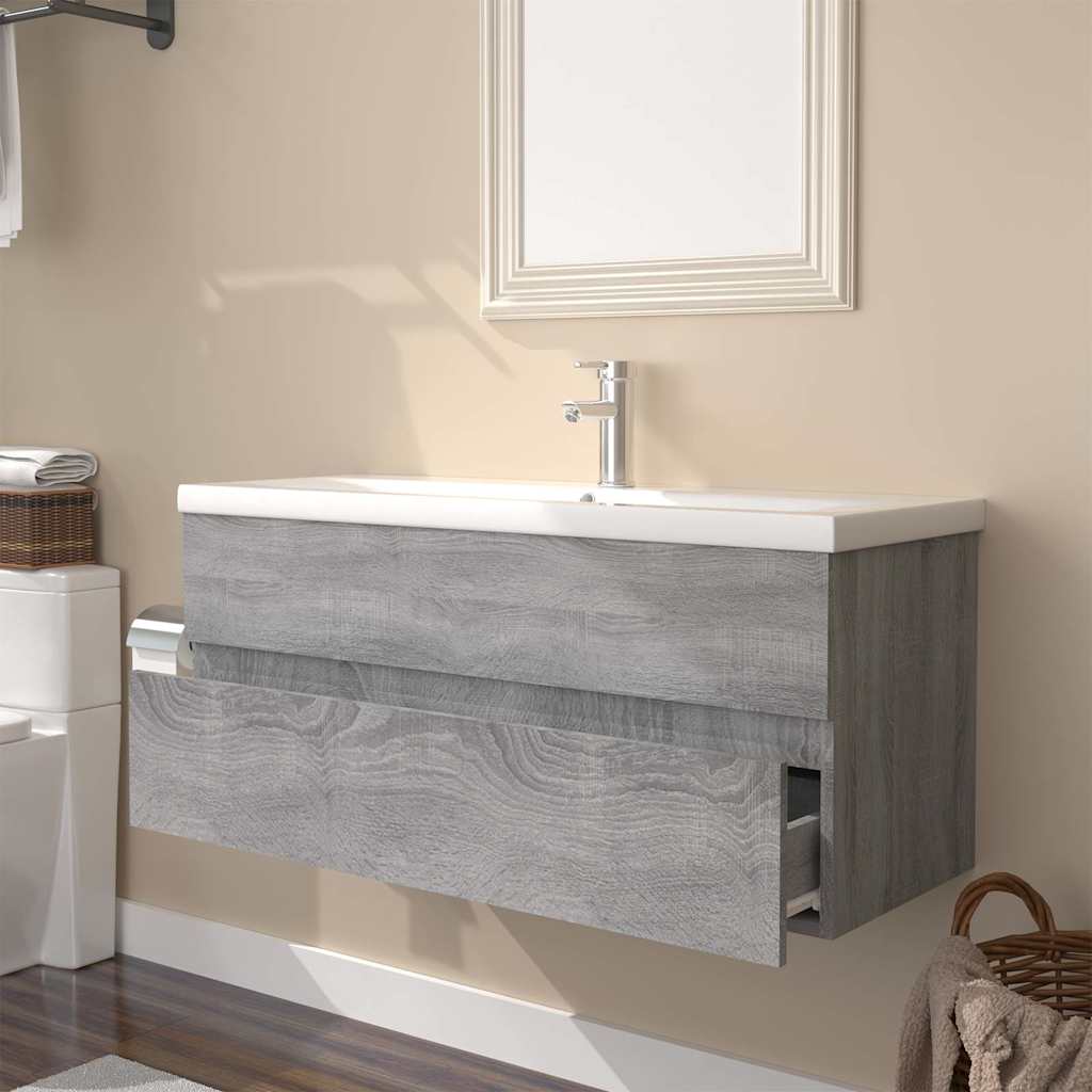 Meuble lavabo avec bassin intégré Sonoma gris Bois d'ingénierie