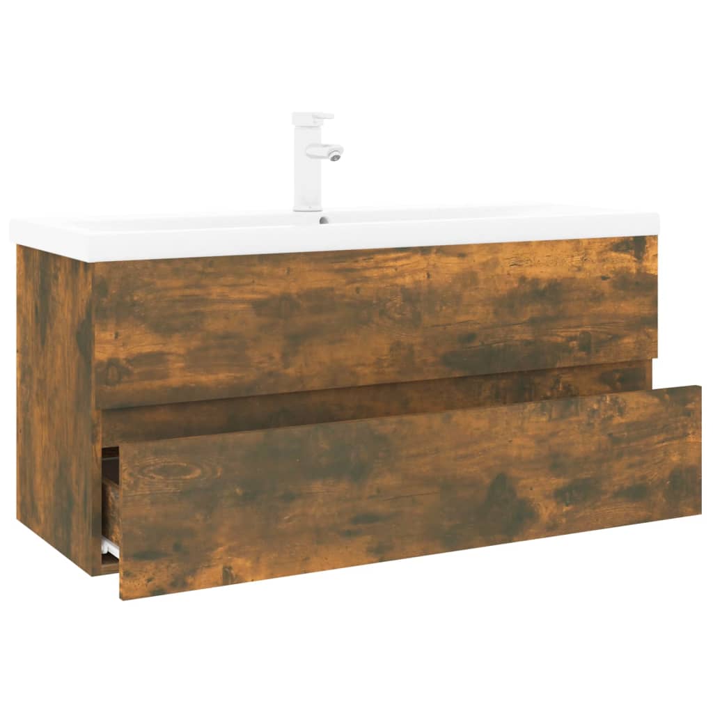 Meuble lavabo avec bassin intégré Chêne fumé Bois d'ingénierie - XIOS