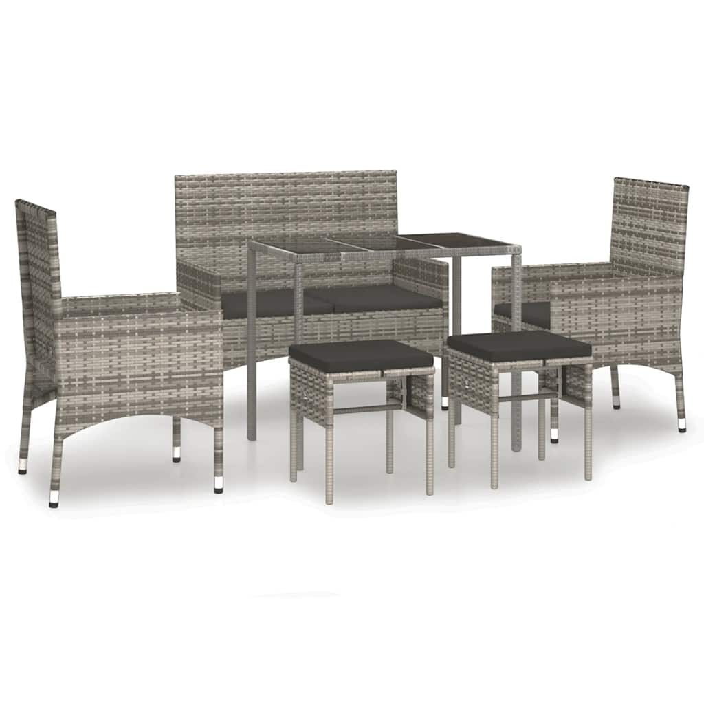 Salon de jardin 6 pcs avec coussins Gris Résine tressée