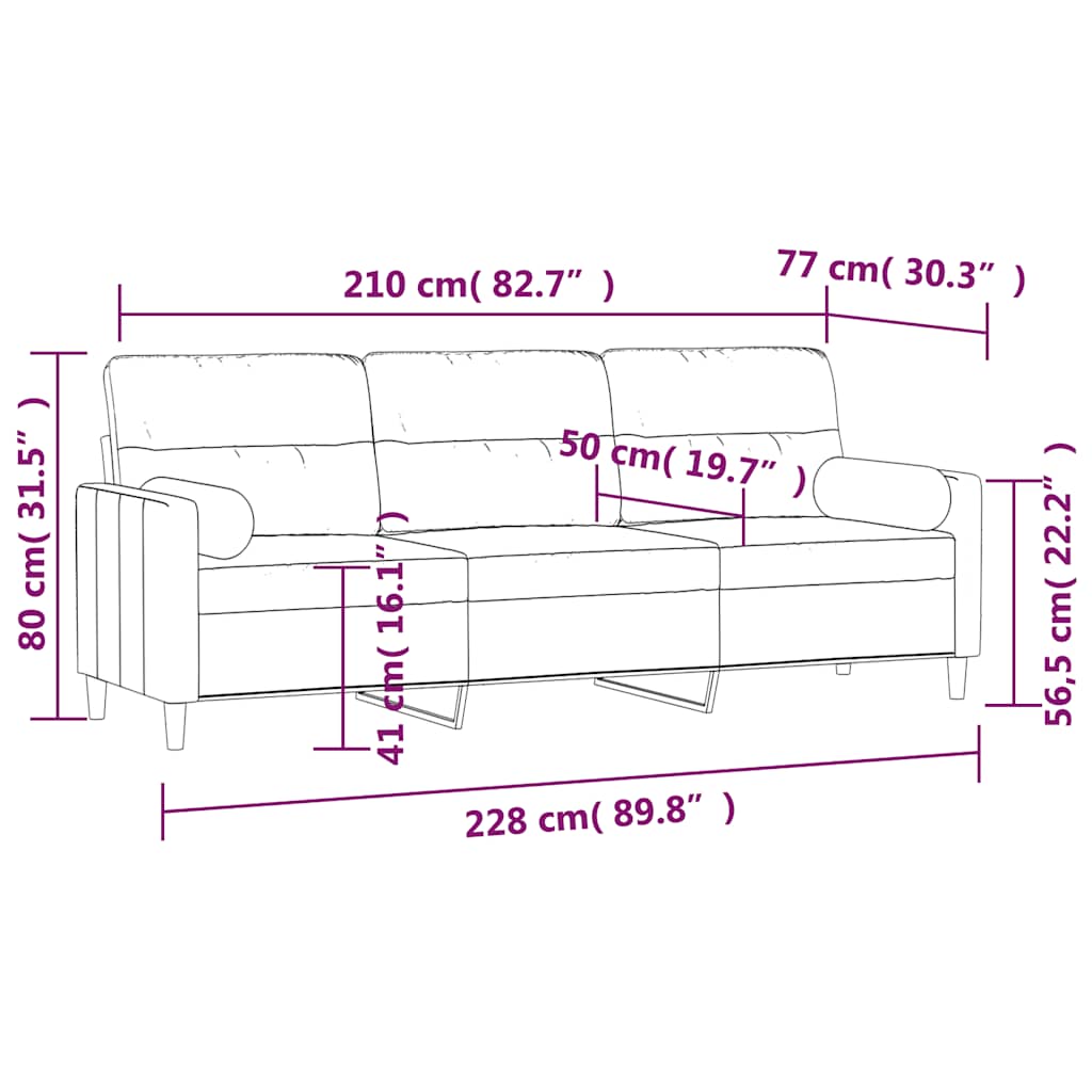 Canapé 3 places et oreillers et coussins Gris foncé 210cm Tissu