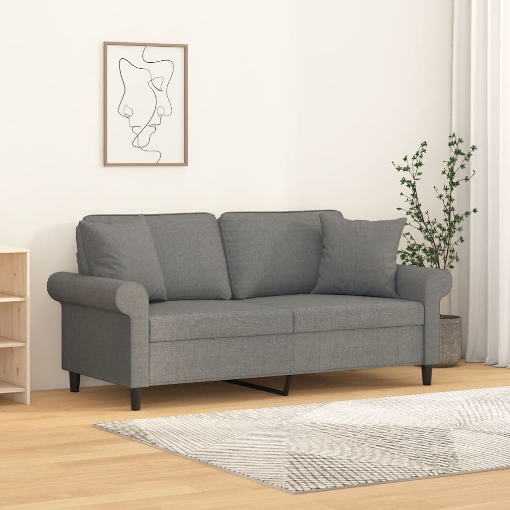 Canapé 2 places et oreillers et coussins Gris foncé 140cm Tissu - XIOS