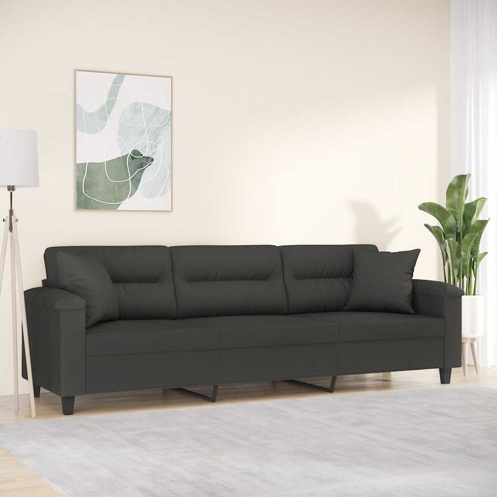 Canapé 3 places avec oreillers et coussins Gris foncé 210 cm
