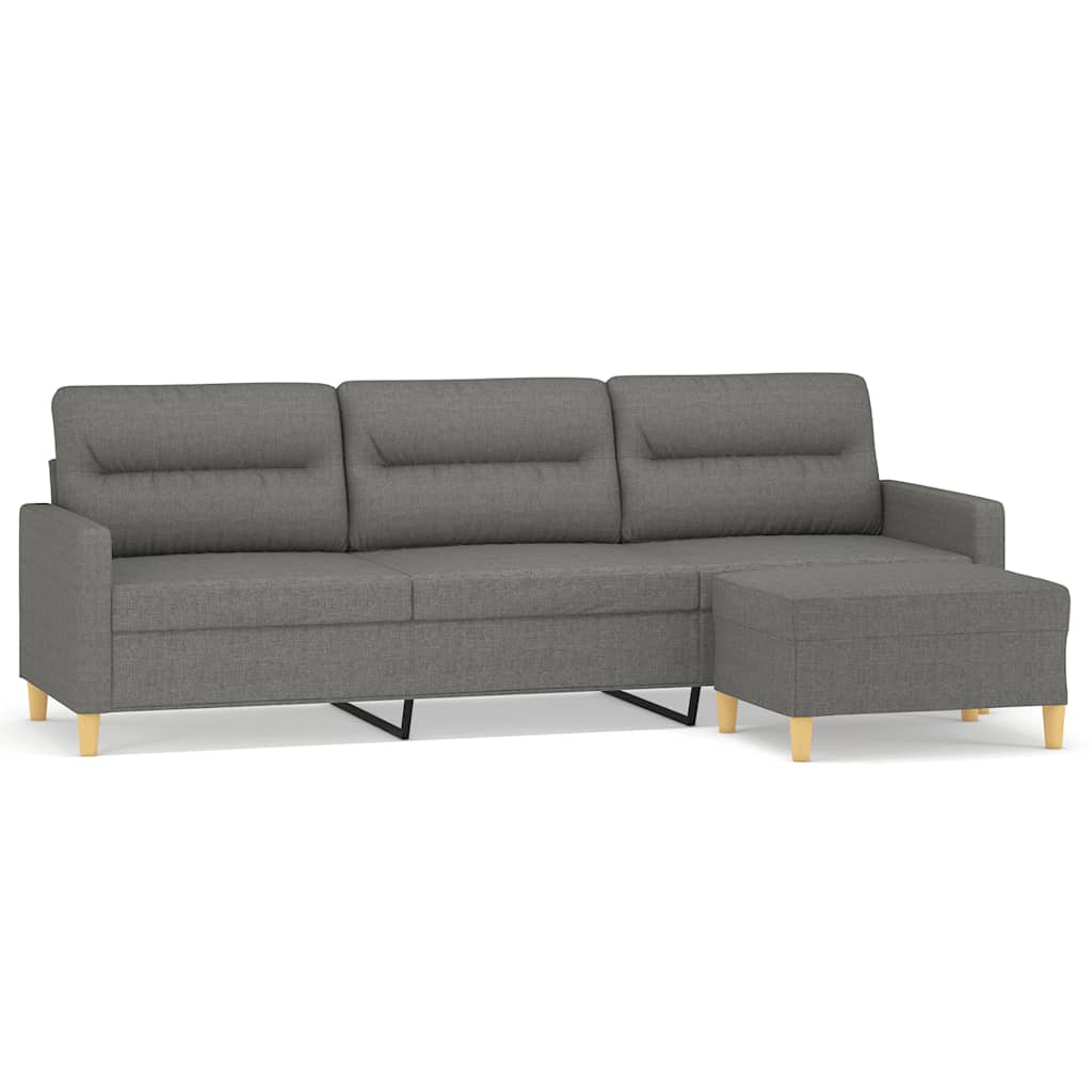Canapé à 3 places avec repose-pieds Gris foncé 210 cm Tissu