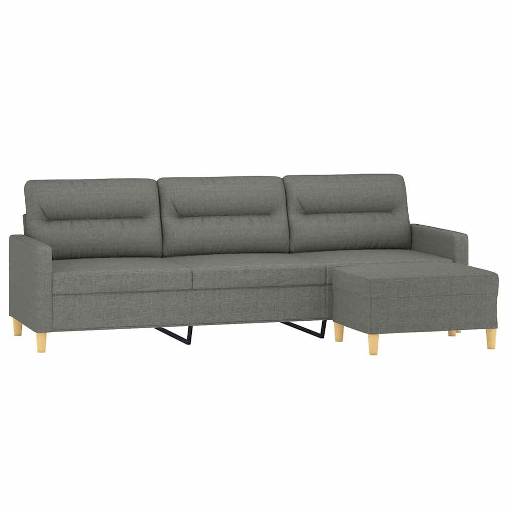 Canapé à 3 places avec repose-pieds Gris foncé 210 cm Tissu
