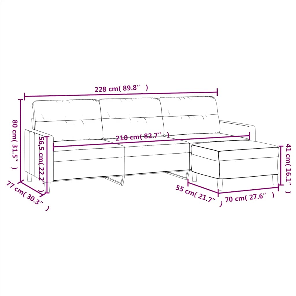 Canapé à 3 places avec repose-pieds Gris foncé 210 cm Tissu