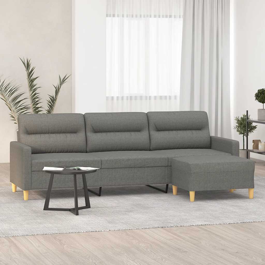 Canapé à 3 places avec repose-pieds Gris foncé 210 cm Tissu