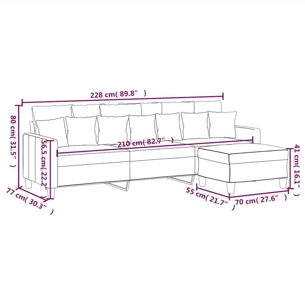 Canapé à 3 places avec repose-pieds Gris clair 210 cm Tissu - XIOS